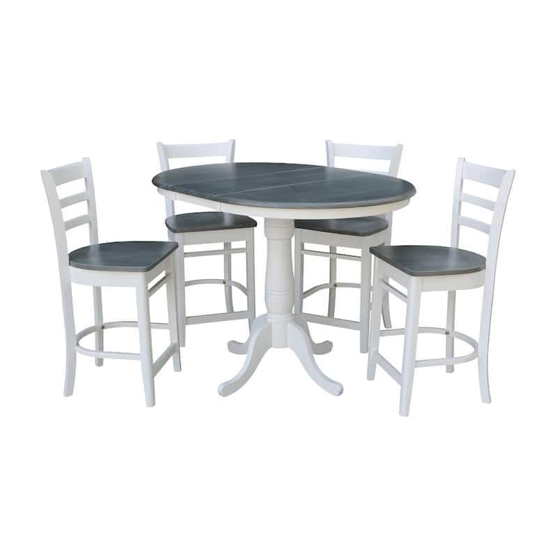 36" Round Extension Dining Table With 4 Emily Counter Height Stools - Set of 5 Pieces