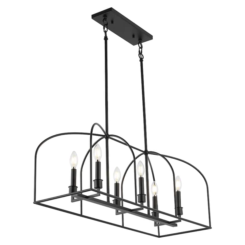 SAFAVIEH Lighting Arja 6-Light Adjustable Linear Chandelier (LED Bulbs Included) - 35 In. W x 12 In. D x 25.5-55.5 In. H - Black