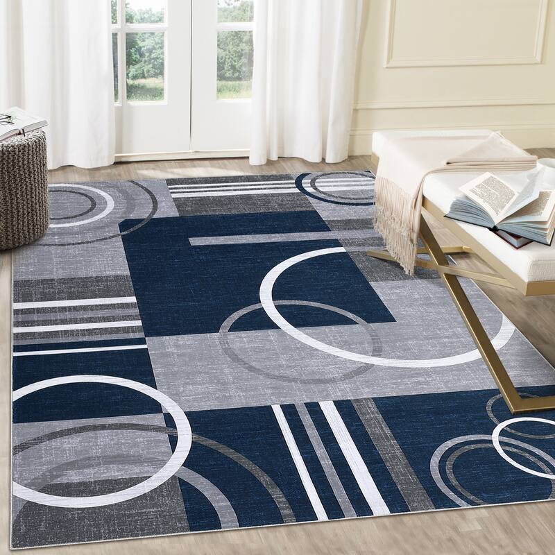 Washable Rugs for Living Room Bedroom Circles Pattern Rug Modern Geometric Area Rug