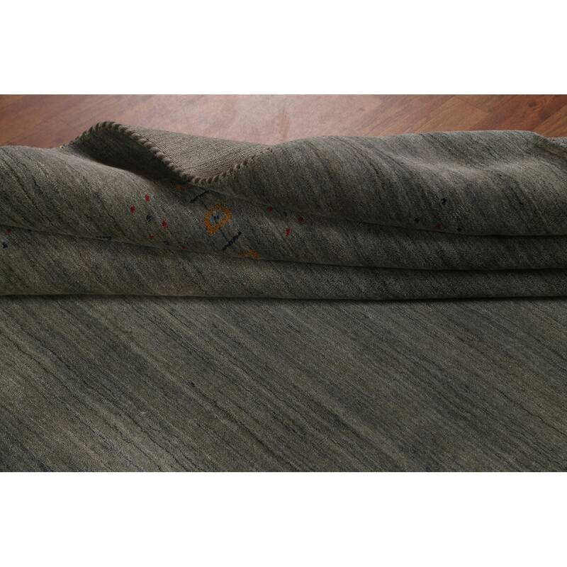 Green & Gray Gabbeh Indian Area Rug Handmade Wool Carpet - 8'2" x 9'10"