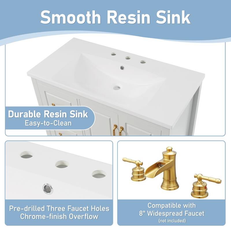36 Inch Bathroom Vanity With Sink, One Cabinet With Soft-Closing Doors, 4 Soft-Closing Drawers, Metal Handles