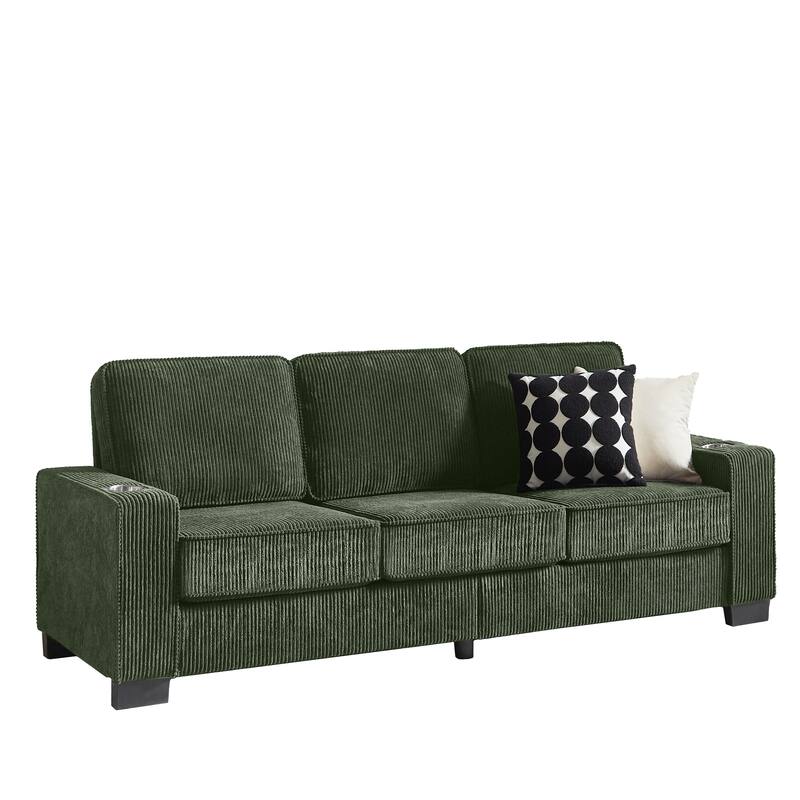 84" Corduroy 3-Seater Sofa, Modern Compressed Design for Multiple Rooms