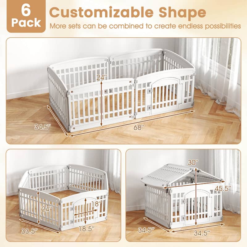 Costway 6/12 Panel Plastic Dog Playpen with Lockable Gate for Small &