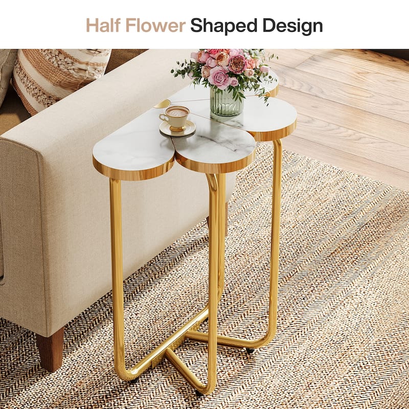 Small Modern Side/End Table with Marble Top for Living Room - 25.9'' H X 23.6'' W X 21.6'' D