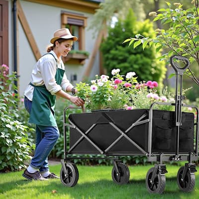 Outdoor Large Capacity Collapsible Foldable Wagon Cart Garden Cart with All-Terrain Wheels-35IN - 20.5"D x 33.3"W x 38.9"H