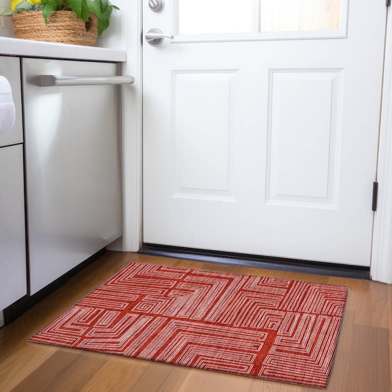 Premium Washable Super Soft Mid Century Modern Mayfield Rug - Red - 1'8" x 2'6"