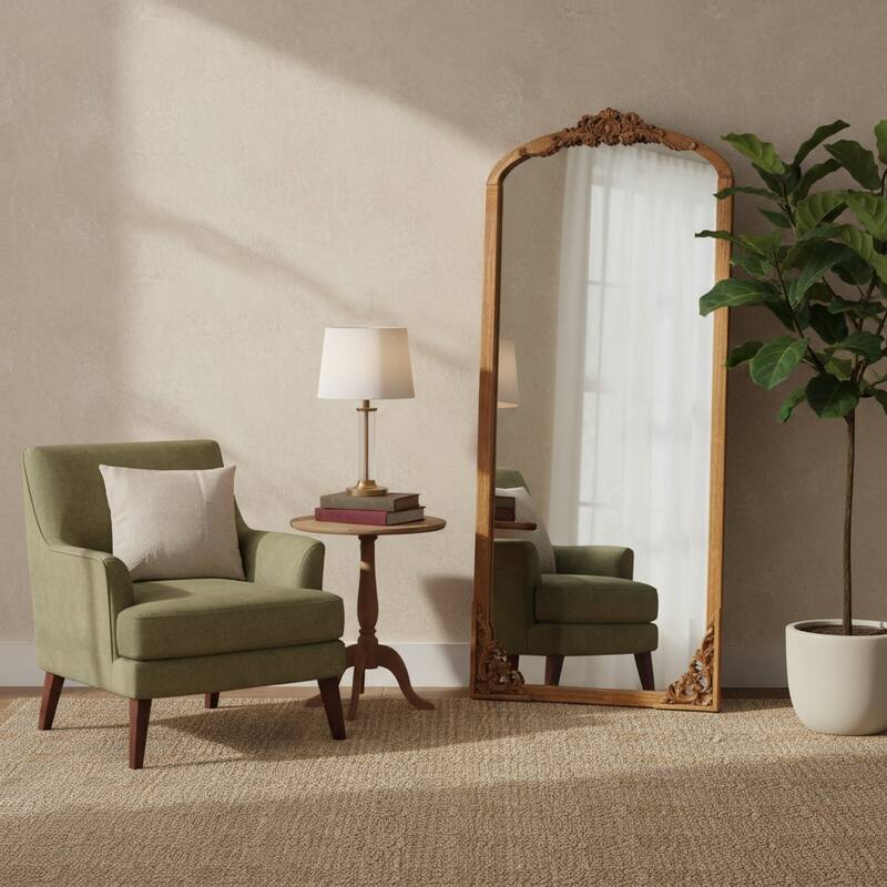 HomeRoots 69" Brown Solid Wood Framed Full Length Mirror - 29.87 in. x 69.17 in. x 1.57 in. - 29.87 in. x 69.17 in.  x 1.57 in.