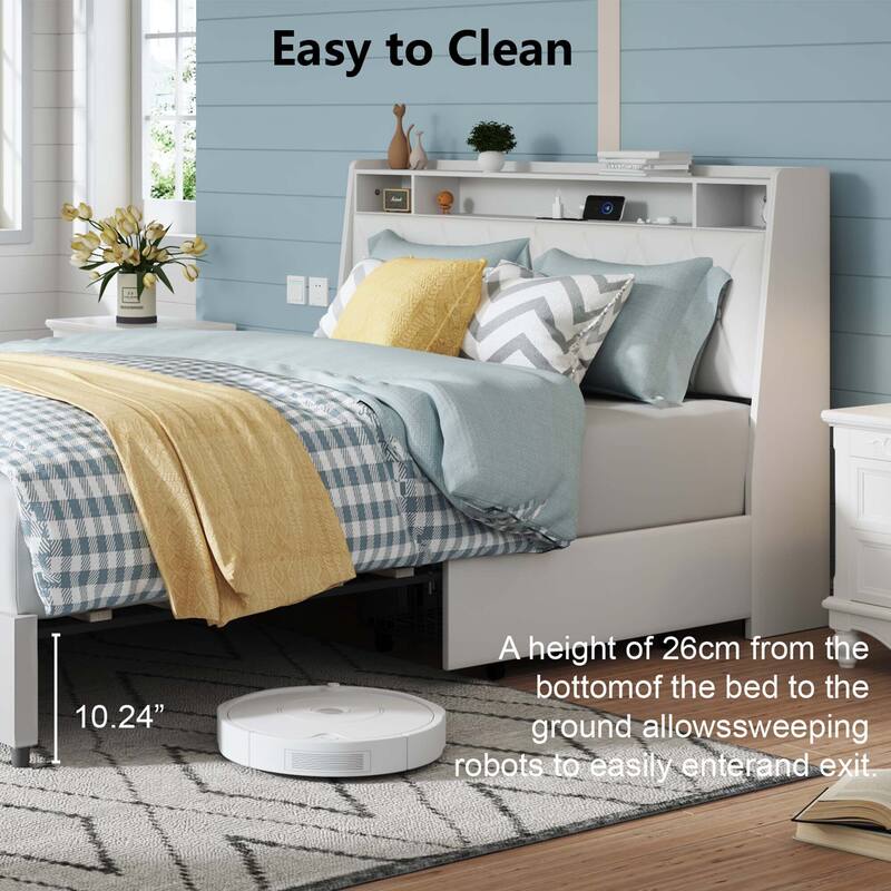 3-Pieces Bedroom Sets,Metal Bed Frame with Outlets, Charger, 4 drawers and Two Nightstands with Charging Station and LED Lights