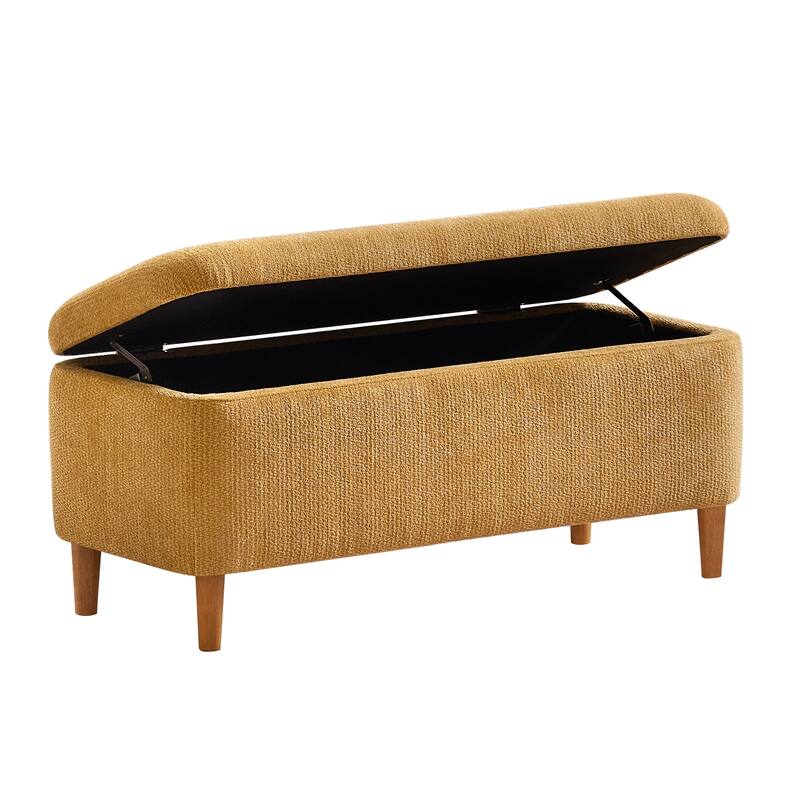 39in Soft Chenille Fabric Storage Ottoman Bench for Bedroom / Entryway Bed Foot / Living Room，Upholstered Entryway Bench - Gold yellow