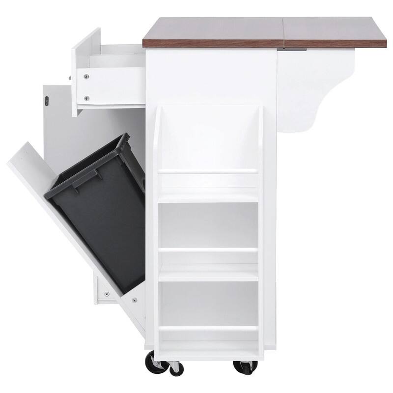 47.2" Rolling Kitchen Island on 5 Wheels with Drop Leaf, Kitchen Island with 2 Drawers, Trash Can Storage