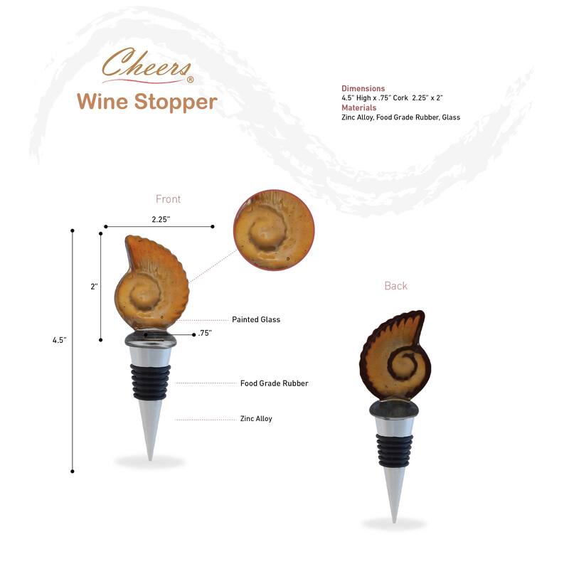 Cheers Nautilus Sea Shell Glass Wine Stopper - Vacuum Seal Reusable - 5 inches