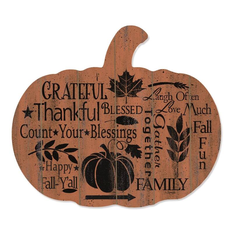TrendyDecor4U Farmhouse "Grateful" Printed Wall Art on a Wood Fence by Linda Spivey - Orange, Brown, Tan