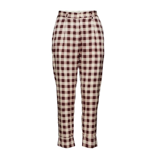 burgundy plaid pants womens