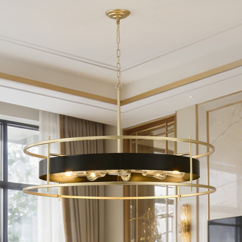 Modern Drum Chandelier Gold Farmhouse Light Fixture for Dining Room