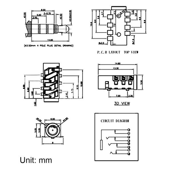 Shop 3 5 Mm Audio Jack Connector Pcb Mount Female Socket 8 Pin Pj