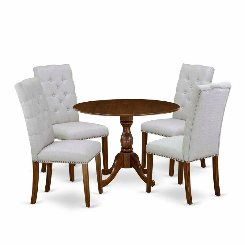 HomeStock 5-Piece Antique Walnut Finish Solid Wood Top Dining table with 4 Chairs with Drop Leaf Lattice Back