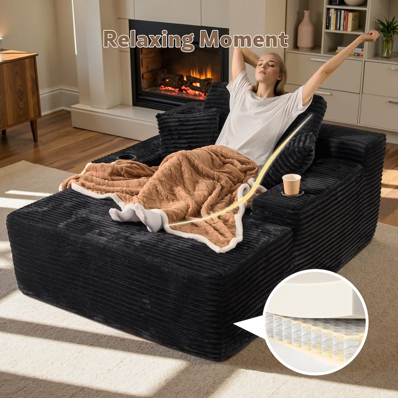 HOOOWOOO Modern Upgraded Fabric Chaise Lounge Sofa Couch with Holder