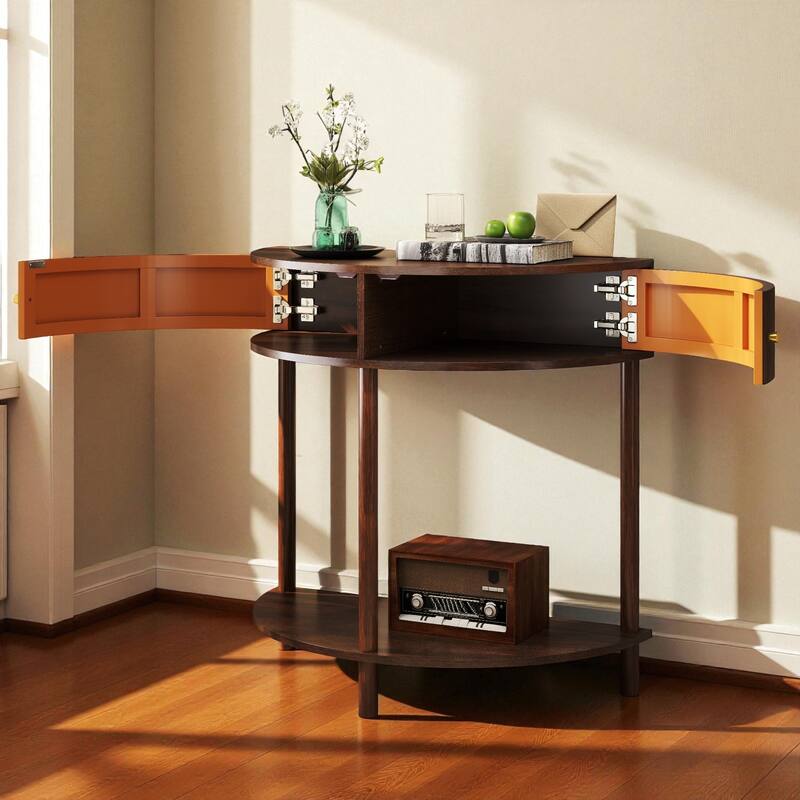 31.5" Half Moon Console Table with 3D Wave Pattern, 2 Drawers and Bottom Shelf, Artisan-Crafted Entryway Accent Table