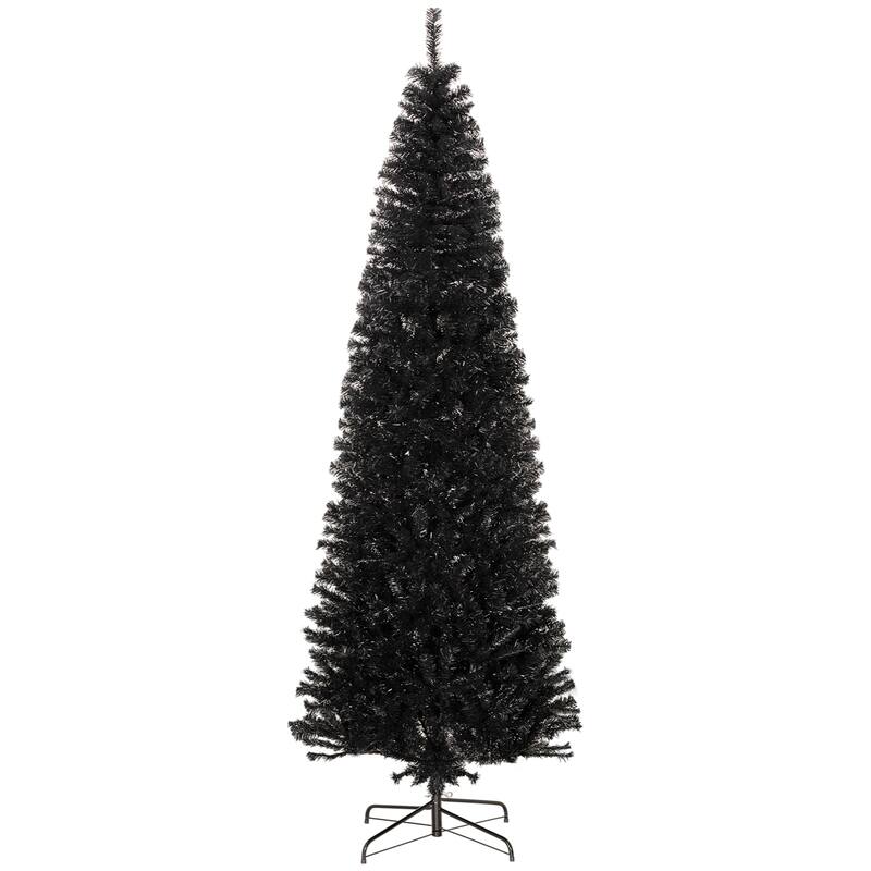 8ft Pencil Christmas Tree, Unlit Artificial Christmas Tree Slim Douglas Fir Xmas Tree with Realistic Branches, Halloween Tree