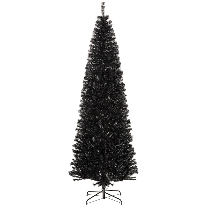 HOMCOM Unlit Slim Artificial Tree - Douglas Fir Style, Realistic Branches, Black, Halloween/Christmas - Black