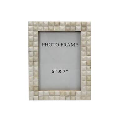 5x7" Bone Diamond Picture Frame - White