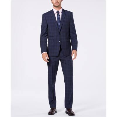 Vince Camuto Mens Plaid Casual Trouser Pants, Blue, 29W x 30L - 29W x 30L