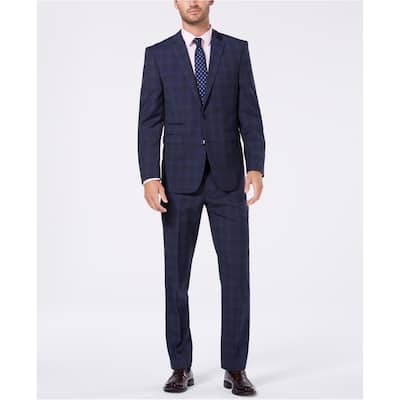 Vince Camuto Mens Plaid Casual Trouser Pants, Blue, 29W x 30L - 29W x 30L