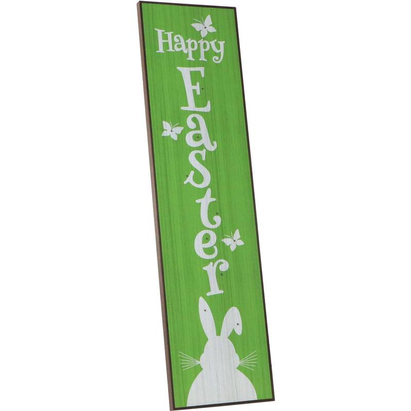Fraser Hill Farm 45-In. HAPPY EASTER Porch Leaner Sign w/Battery-Operated LED Lights, Festive Spring Decoration, Green/White