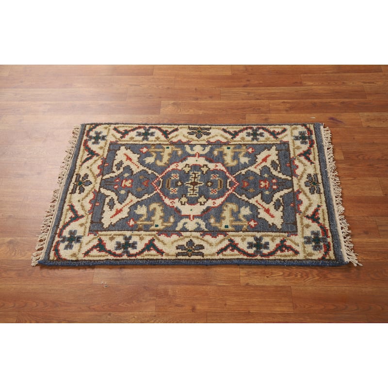 Blue Oushak Oriental Foyer Rug Hand-Knotted Wool Carpet - 2'0"x 3'0"