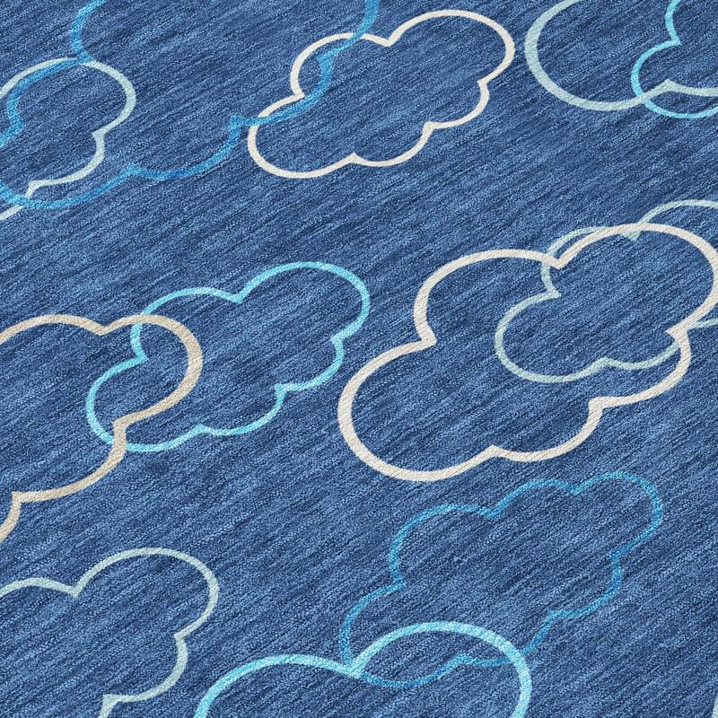 Machine Washable Indoor/ Outdoor Modern Clouds Chantille Rug