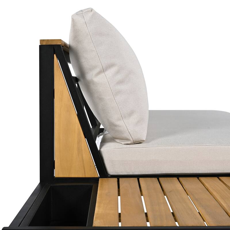 Outdoor 4-Piece Iron Sectional Sofa Set with Coffee Table & Storage Shelf