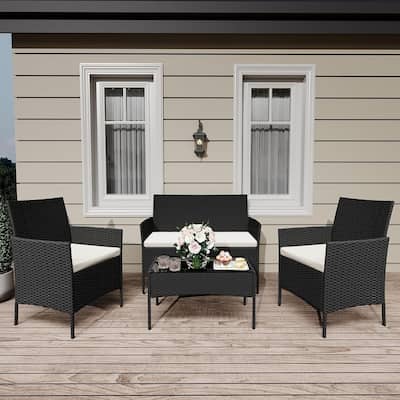4 Pieces Patio Rattan Wicker Chairs for Garden, Yard, Pool