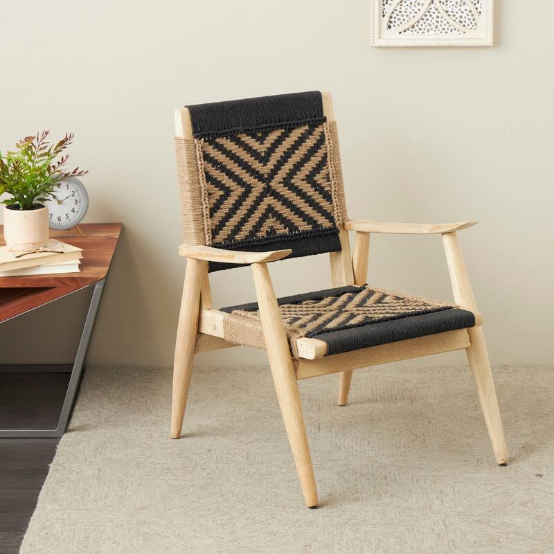 Black or White Jute Rope Handmade Living Room Accent Chair with Brown Mango Wood Frame
