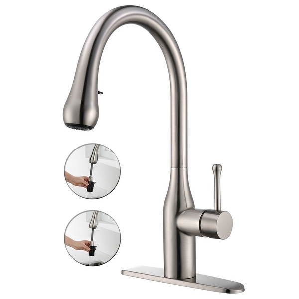 Single Handle Pull-out Kitchen Faucet with Deck Plate Brushed Nickel. Opens flyout.