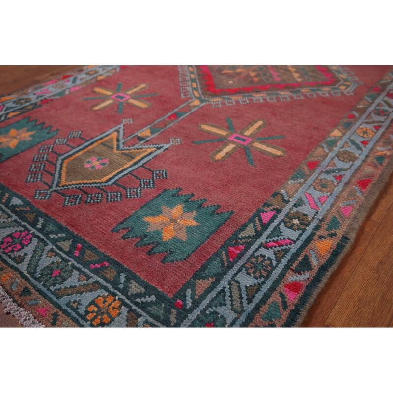 Tribal Ardebil Vintage Persian Runner Rug Handmade Wool Carpet - 3'5" x 12'9"