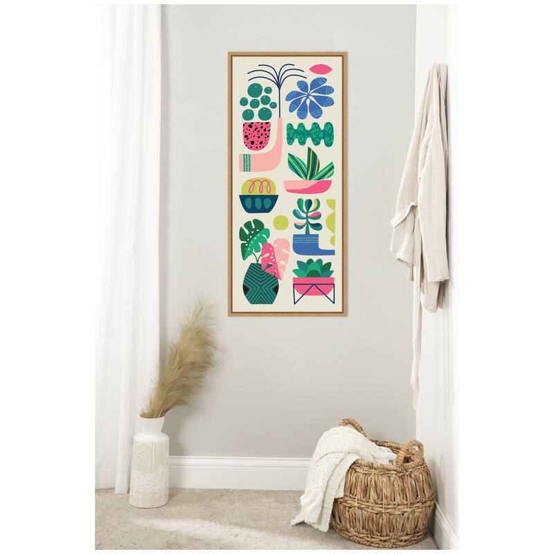 Kate and Laurel Sylvie Retro Bright Floral and Succulent Tall Narrow Framed Canvas by Rachel Lee