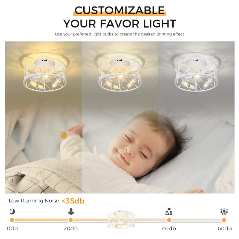 12 Inch Farmhouse Caged Ceiling Fan with Remote Control - 12 Inches