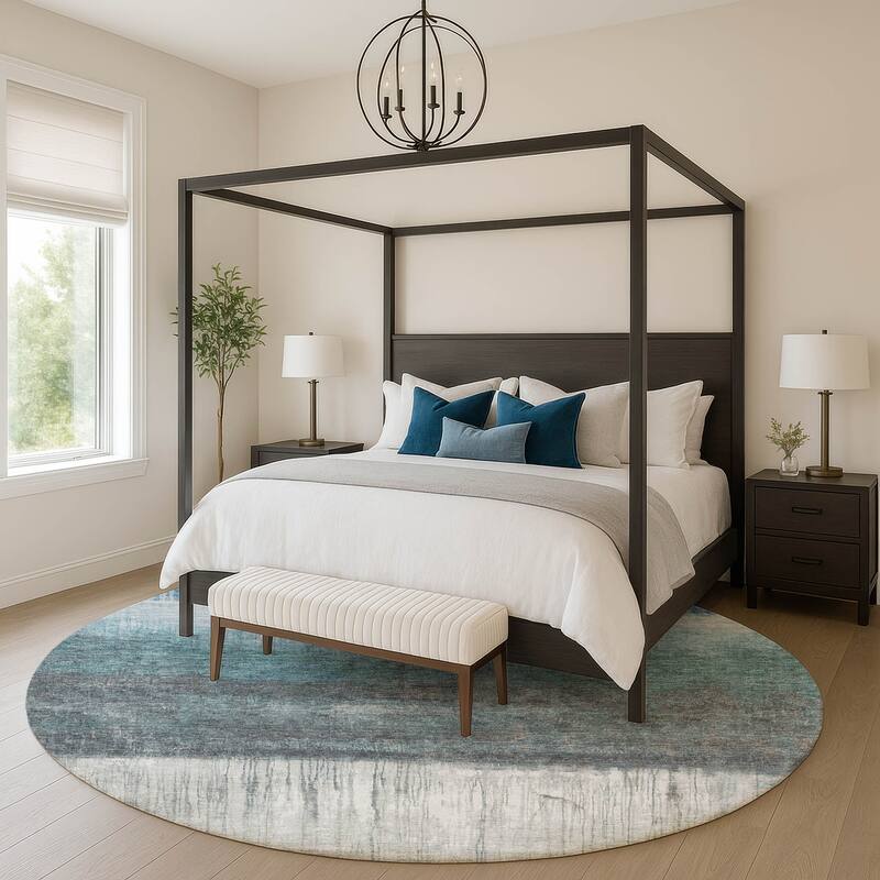 Premium Washable Super Soft Contemporary Drip Mayfield Rug - Blue - 8' x 8'