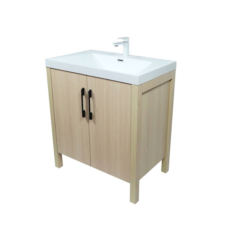 31.5" Single Sink Vanity In Neutral Finish With White Composite Granite Top