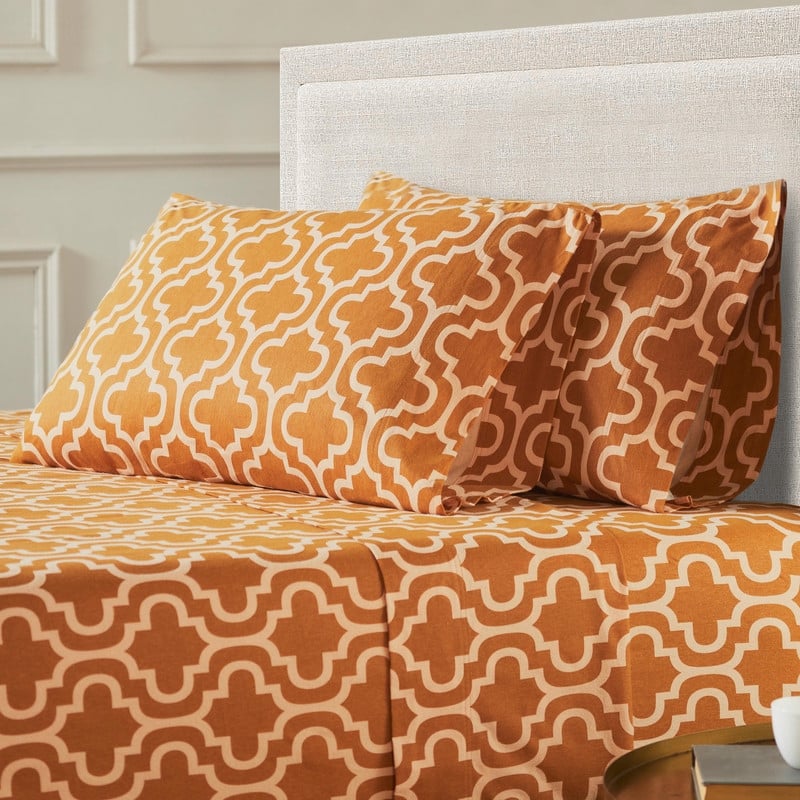 Superior All Season Brushed Flannel Trellis Pillowcase Set (Set of 2) - King Trellis - Pumpkin