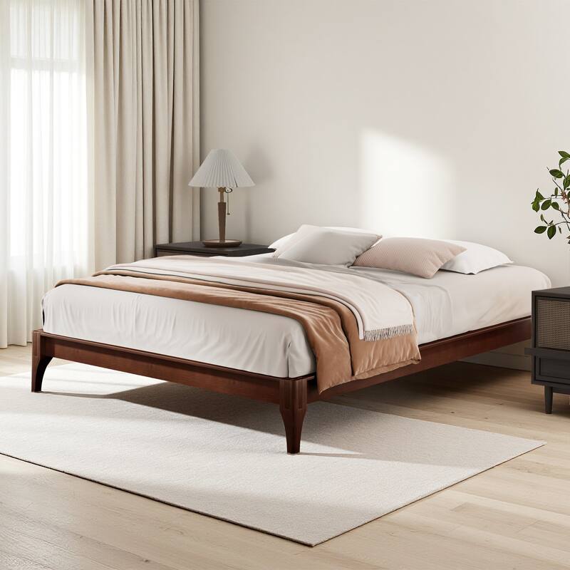 12 Inch Solid Dry Bamboo Wood Platform Bed Frame, with Wood Slat Support
