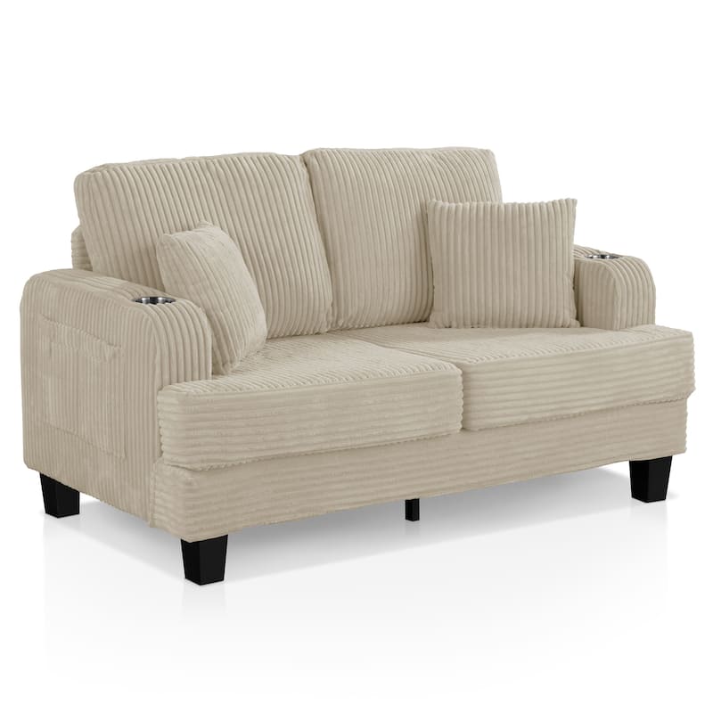 DH BASIC Modern Chenille Loveseat with Cup Holders and Side Pockets by Denhour - Beige