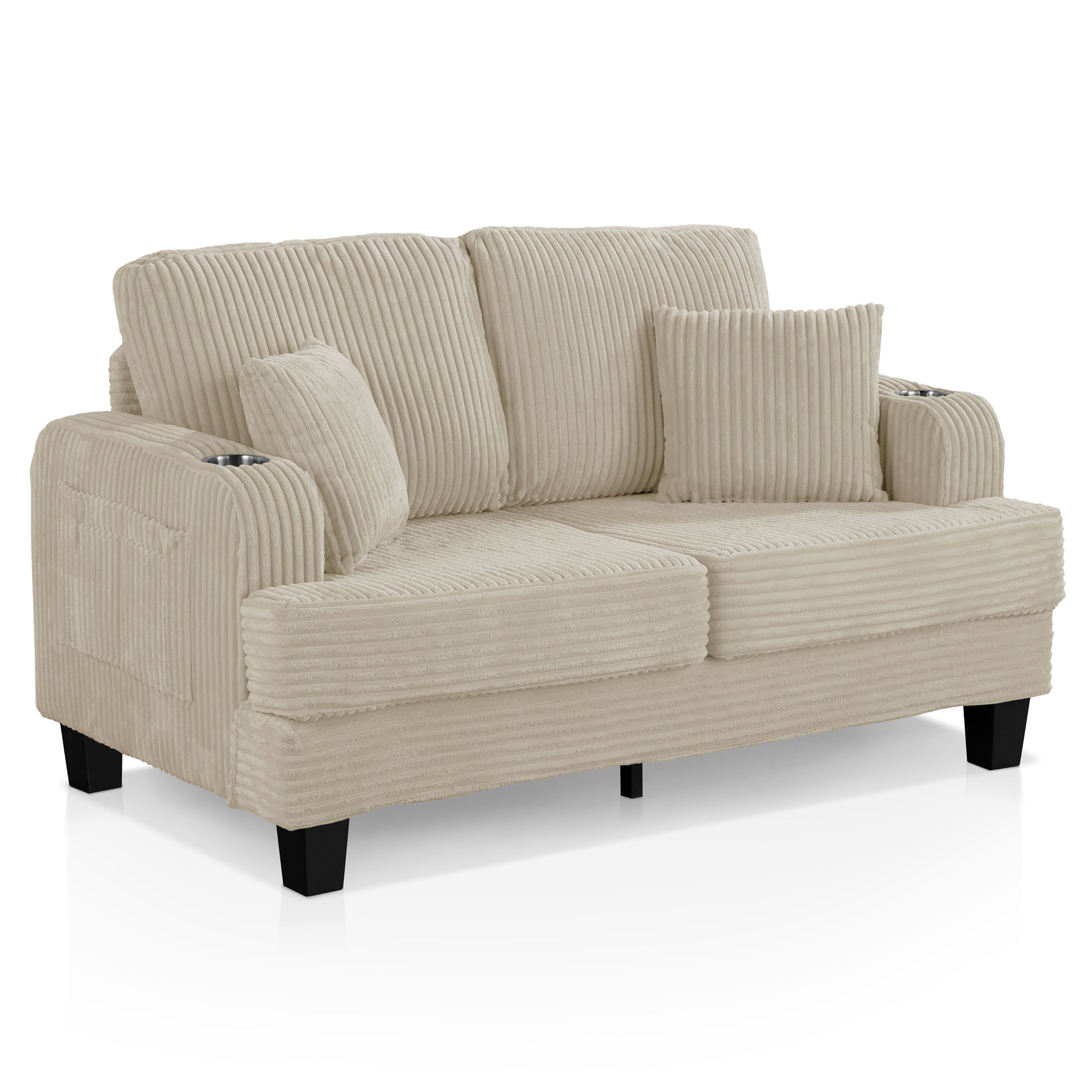 DH BASIC Modern Chenille Loveseat with Cup Holders and Side Pockets by Denhour