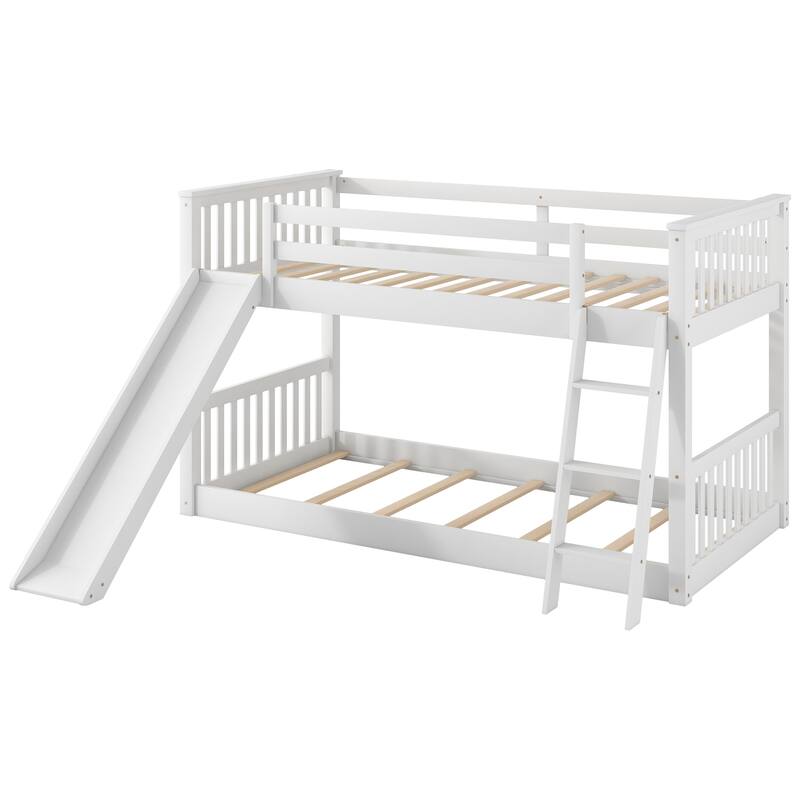 Convertible Twin Bunk Bed with Slide and Ladder, White