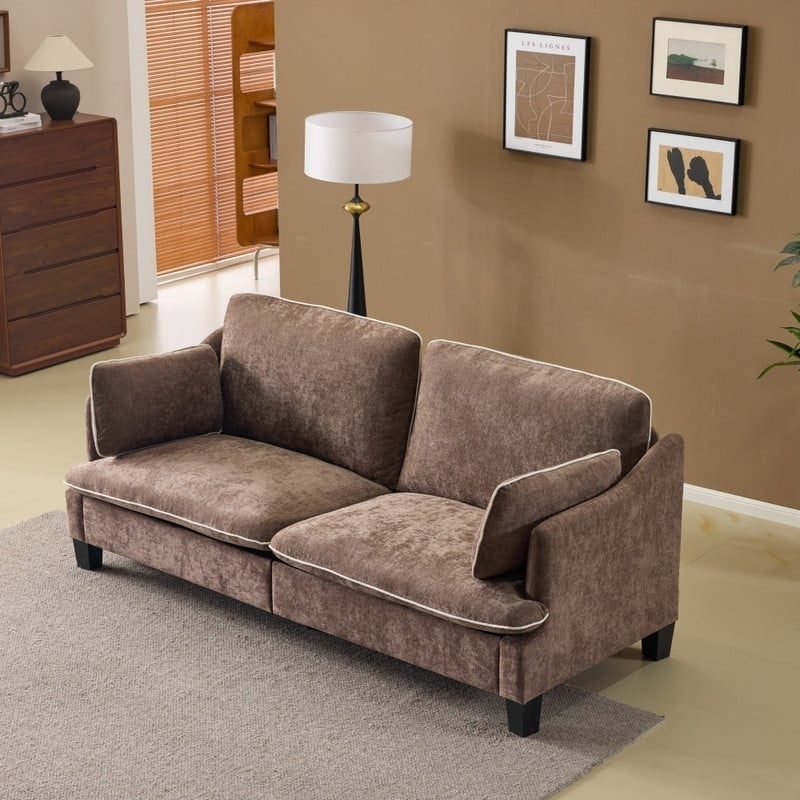 Transitional Loveseat Piped T-Cushions & Linen Blend