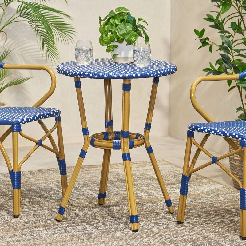 Picardy Outdoor Aluminum and Wicker Outdoor French Cafe Table by Christopher Knight Home - 21.75"L x 21.75"W x 28.50"H