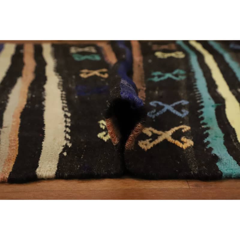 Hand Woven Oriental 100% Wool Carpet Southwestern Tribal Black Kilim Runner Rug - 9' 6'' X 3' 4''