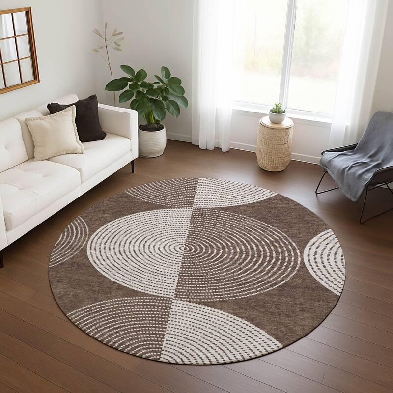 Machine Washable Indoor/ Outdoor Geo Circles Chantille Rug