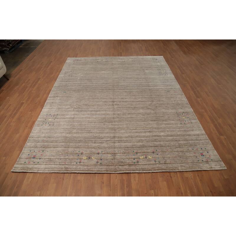 Hand Knotted Oriental Viscose Silk Carpet Tribal Animal Pictorial Beige & Ivories Gabbeh Area Rug - 12' 1'' X 9' 0''
