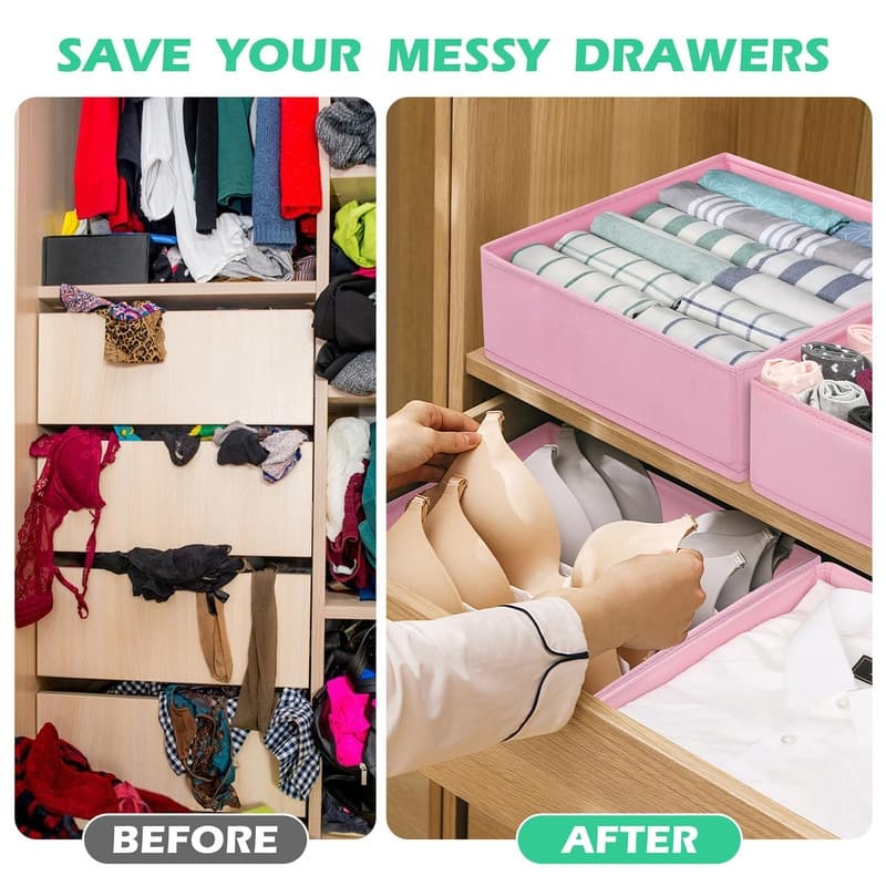 16-Pack Fabric Drawer Organizers - 3 Sizes for Clothes & Underwear